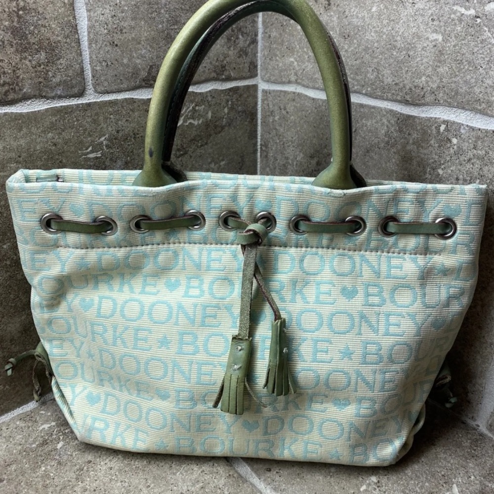 Vintage Dooney & Bourke Signature Canvas Tote Leather Tassel Bag RARE!